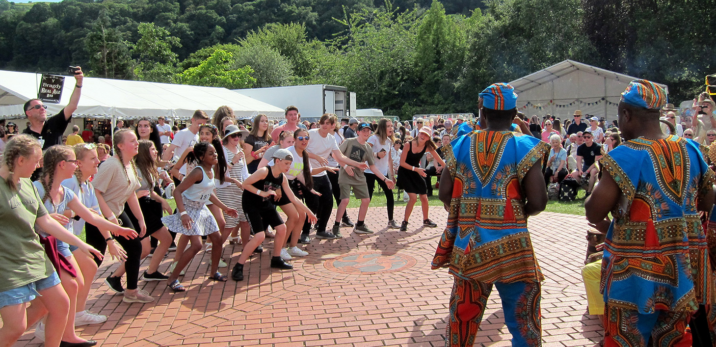 Dancers performing outdoors at Llangollen International Musical Eisteddfod